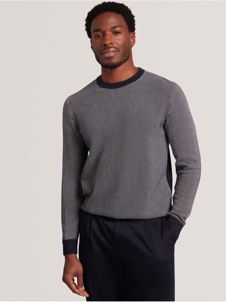 Ted Baker Contrast Stitch Knit Wool Blend Jumper 3 M Medium Black Grey Crew Neck